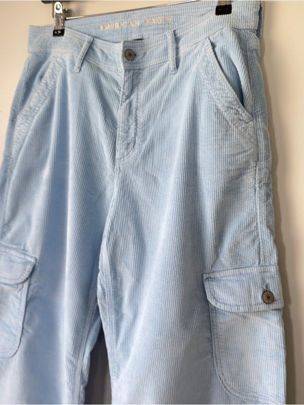 American Eagle Corduroy Cargo Pants Womens High Rise Baggy Wide Leg Skater SZ 6 - Picture 3 of 15